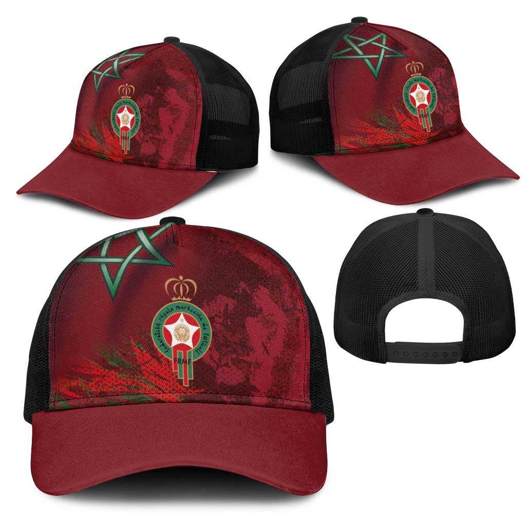Morocco National Football Baseball Net Cap The Atlas Lions Grunge with National Flag - African Pride