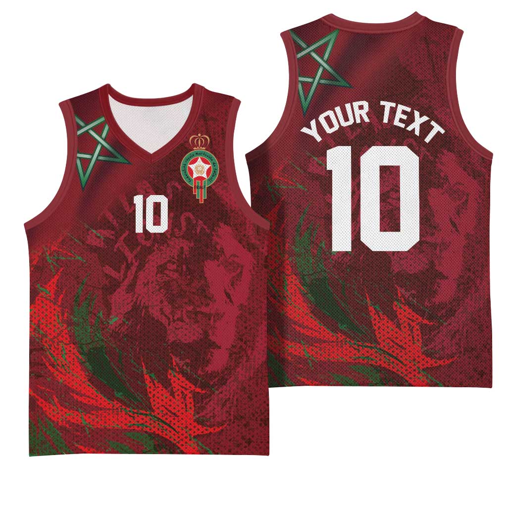 Custom Morocco National Football Basketball Jersey The Atlas Lions Grunge with National Flag - African Pride