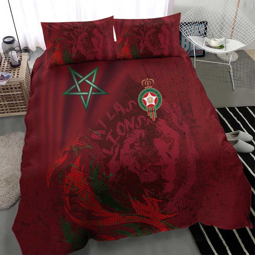 Morocco National Football Bedding Set The Atlas Lions Grunge with National Flag - African Pride