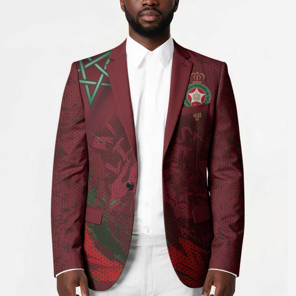 Custom Morocco National Football Blazer The Atlas Lions Grunge with National Flag - African Pride