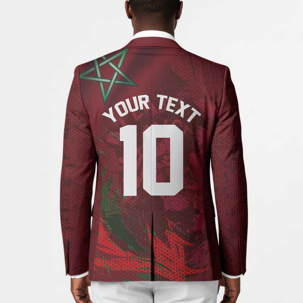 Custom Morocco National Football Blazer The Atlas Lions Grunge with National Flag - African Pride