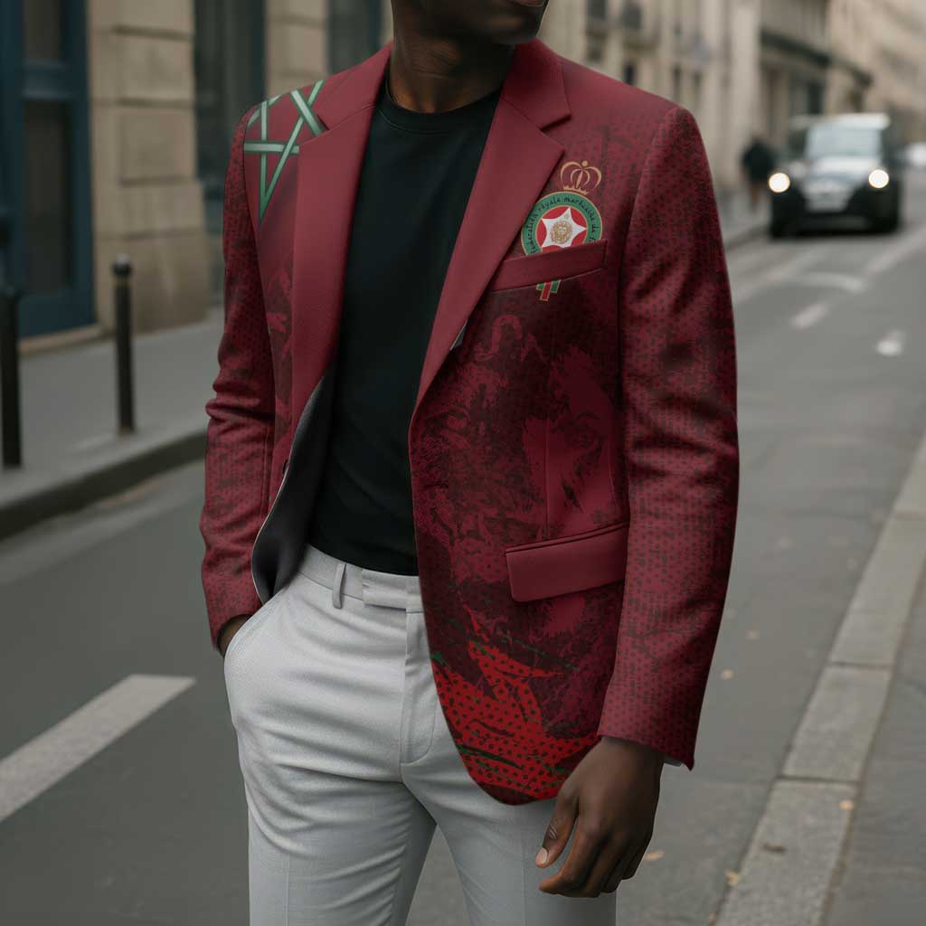 Custom Morocco National Football Blazer The Atlas Lions Grunge with National Flag - African Pride