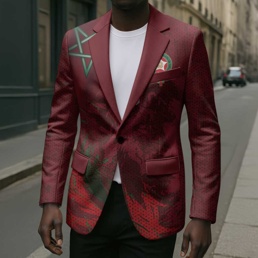 Custom Morocco National Football Blazer The Atlas Lions Grunge with National Flag - African Pride