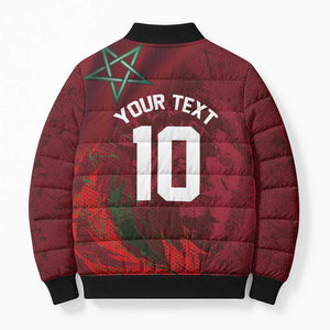 Custom Morocco National Football Bomber Puffer Jacket The Atlas Lions Grunge with National Flag - African Pride