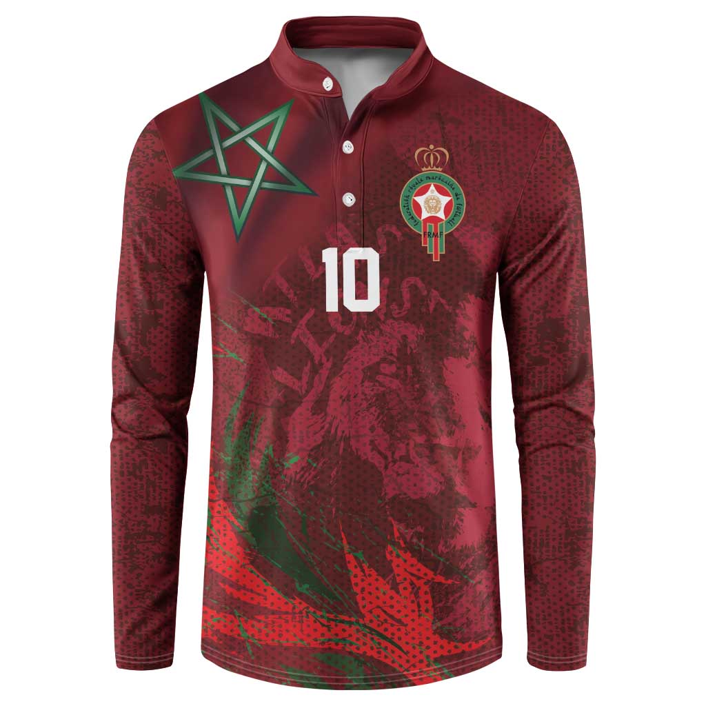 Custom Morocco National Football Button Sweatshirt The Atlas Lions Grunge with National Flag