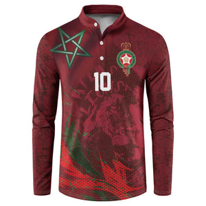 Custom Morocco National Football Button Sweatshirt The Atlas Lions Grunge with National Flag