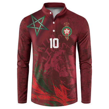 Custom Morocco National Football Button Sweatshirt The Atlas Lions Grunge with National Flag