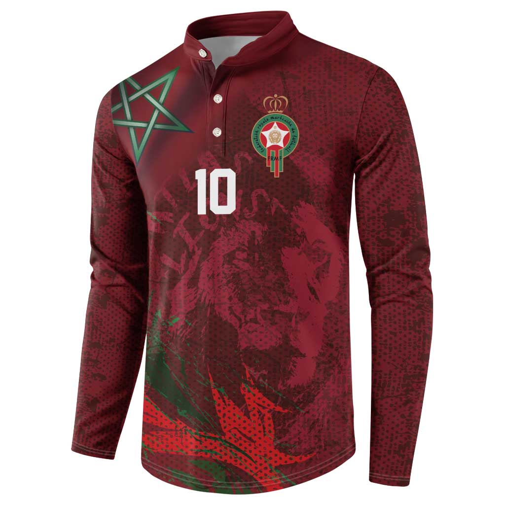 Custom Morocco National Football Button Sweatshirt The Atlas Lions Grunge with National Flag