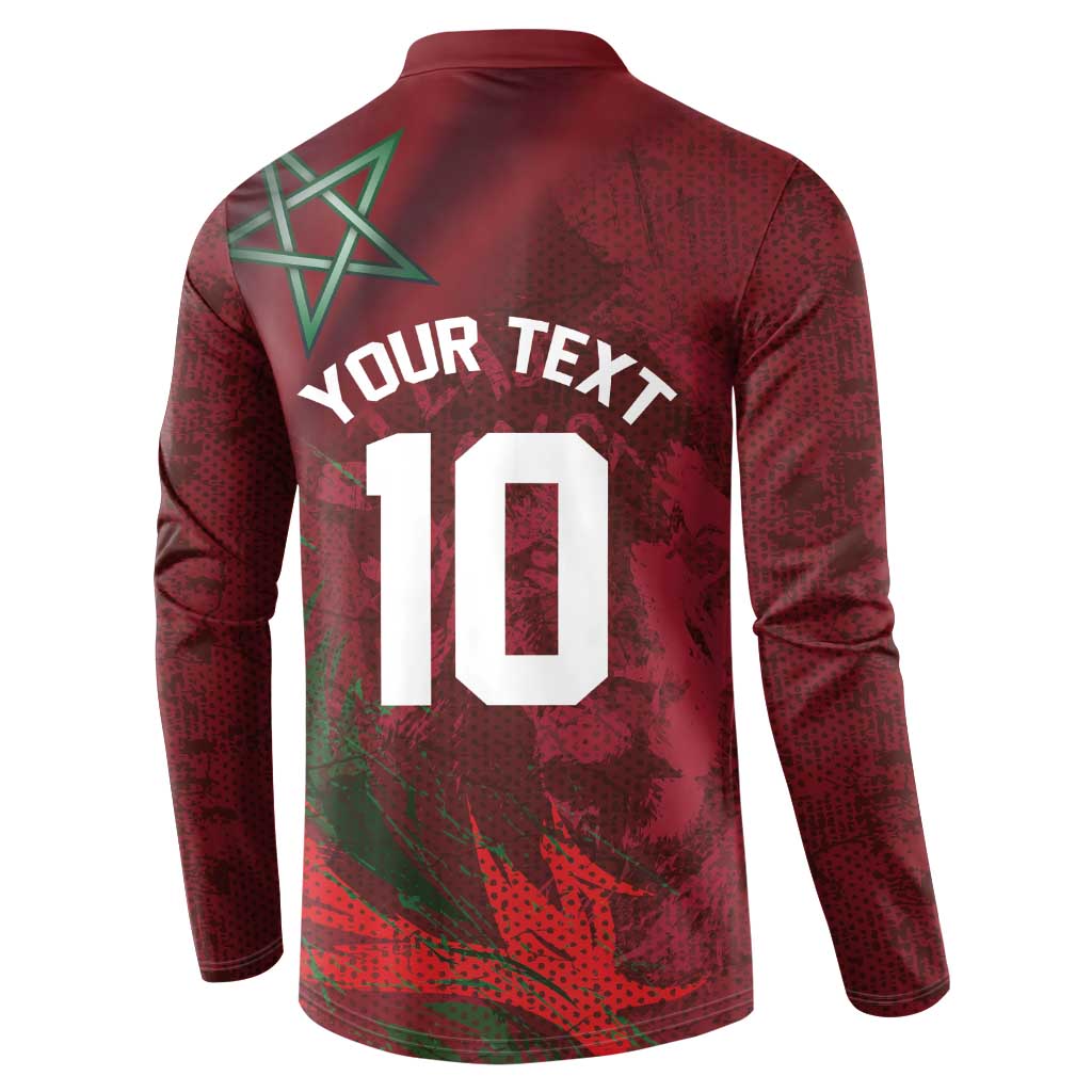 Custom Morocco National Football Button Sweatshirt The Atlas Lions Grunge with National Flag