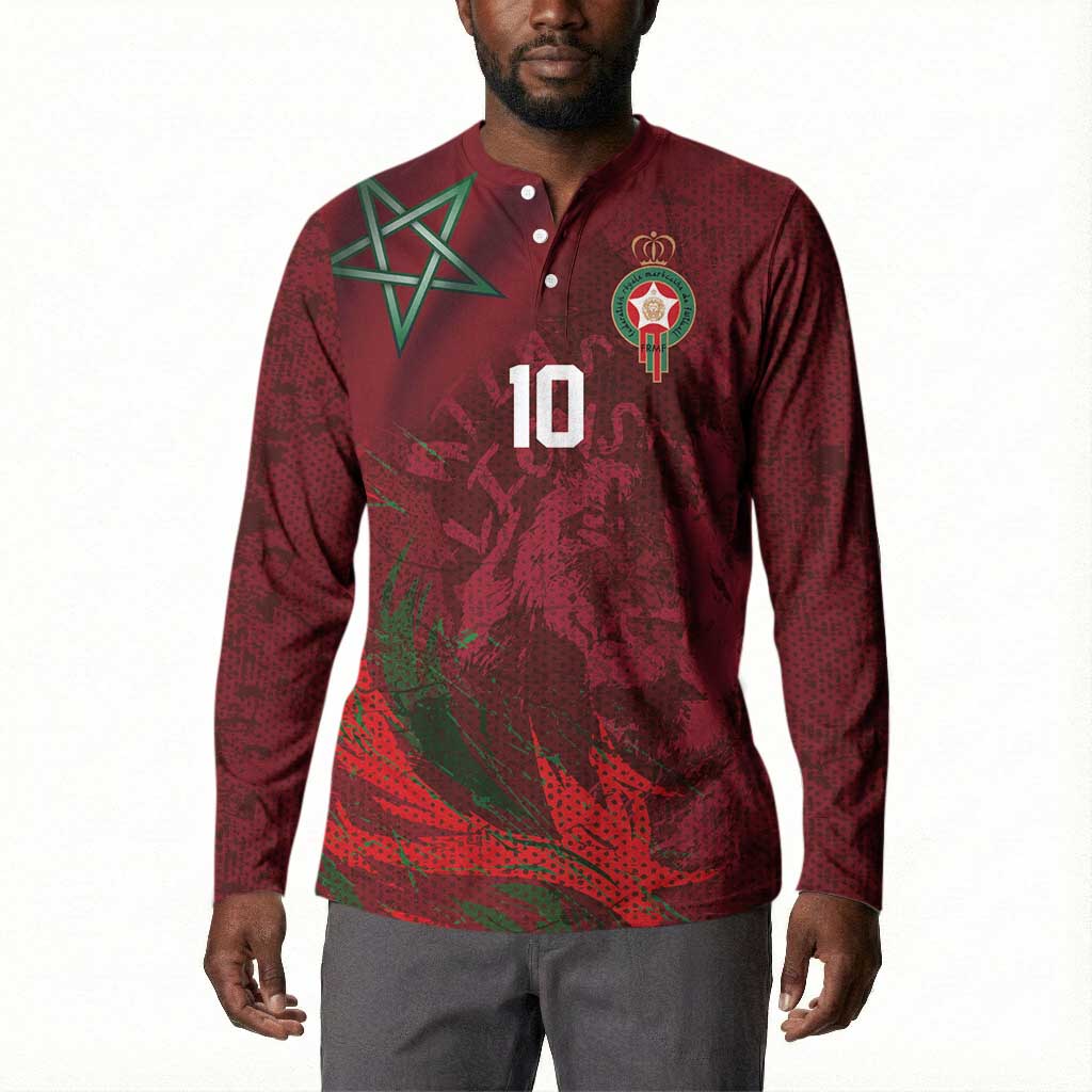 Custom Morocco National Football Button Sweatshirt The Atlas Lions Grunge with National Flag