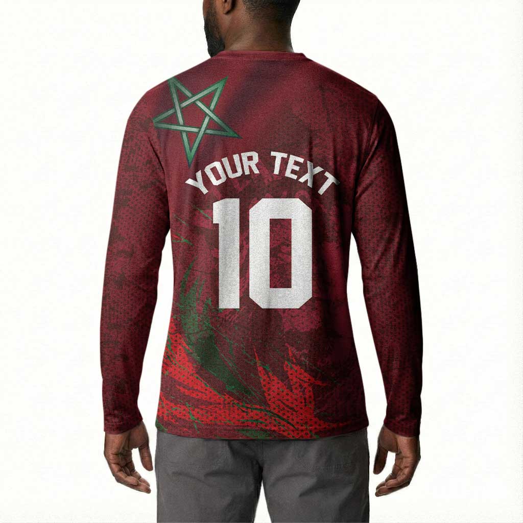 Custom Morocco National Football Button Sweatshirt The Atlas Lions Grunge with National Flag