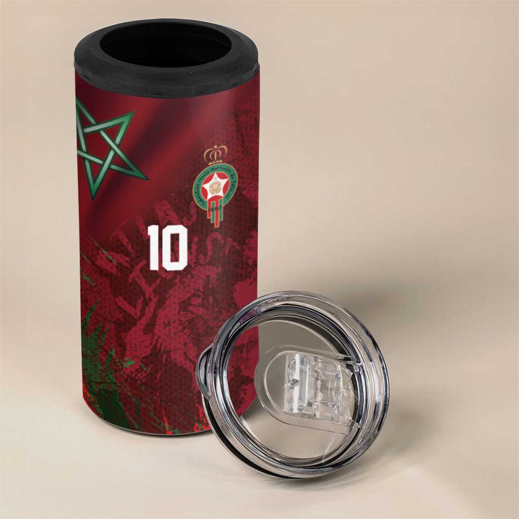 Custom Morocco National Football 4 in 1 Can Cooler Tumbler The Atlas Lions Grunge with National Flag - African Pride