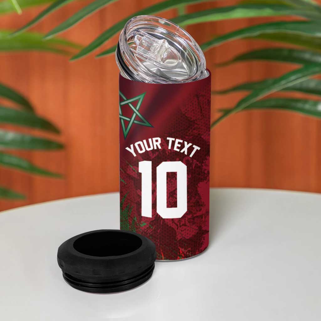 Custom Morocco National Football 4 in 1 Can Cooler Tumbler The Atlas Lions Grunge with National Flag - African Pride