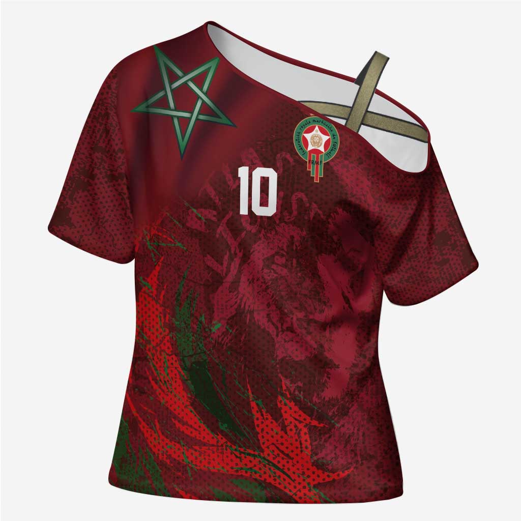Custom Morocco National Football Cross Shoulder Shirt The Atlas Lions Grunge with National Flag - African Pride