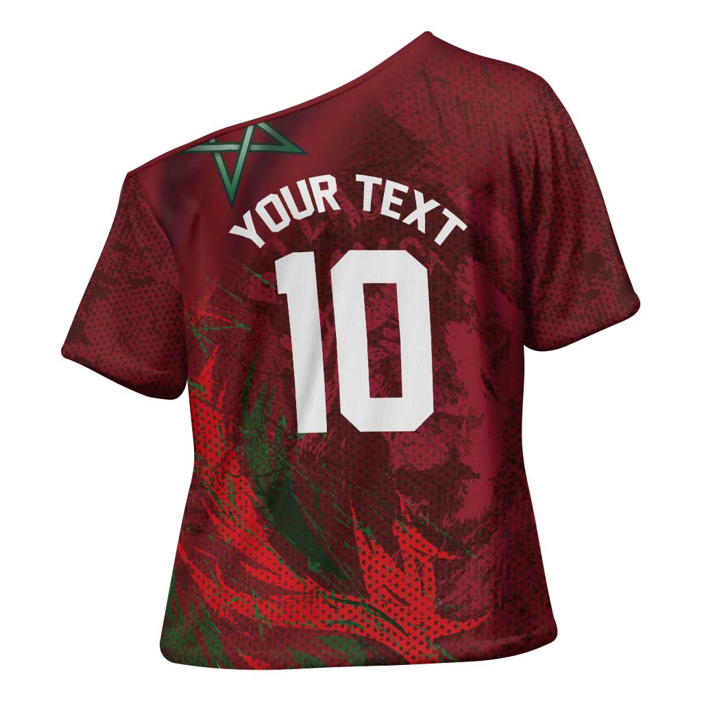 Custom Morocco National Football Cross Shoulder Shirt The Atlas Lions Grunge with National Flag - African Pride