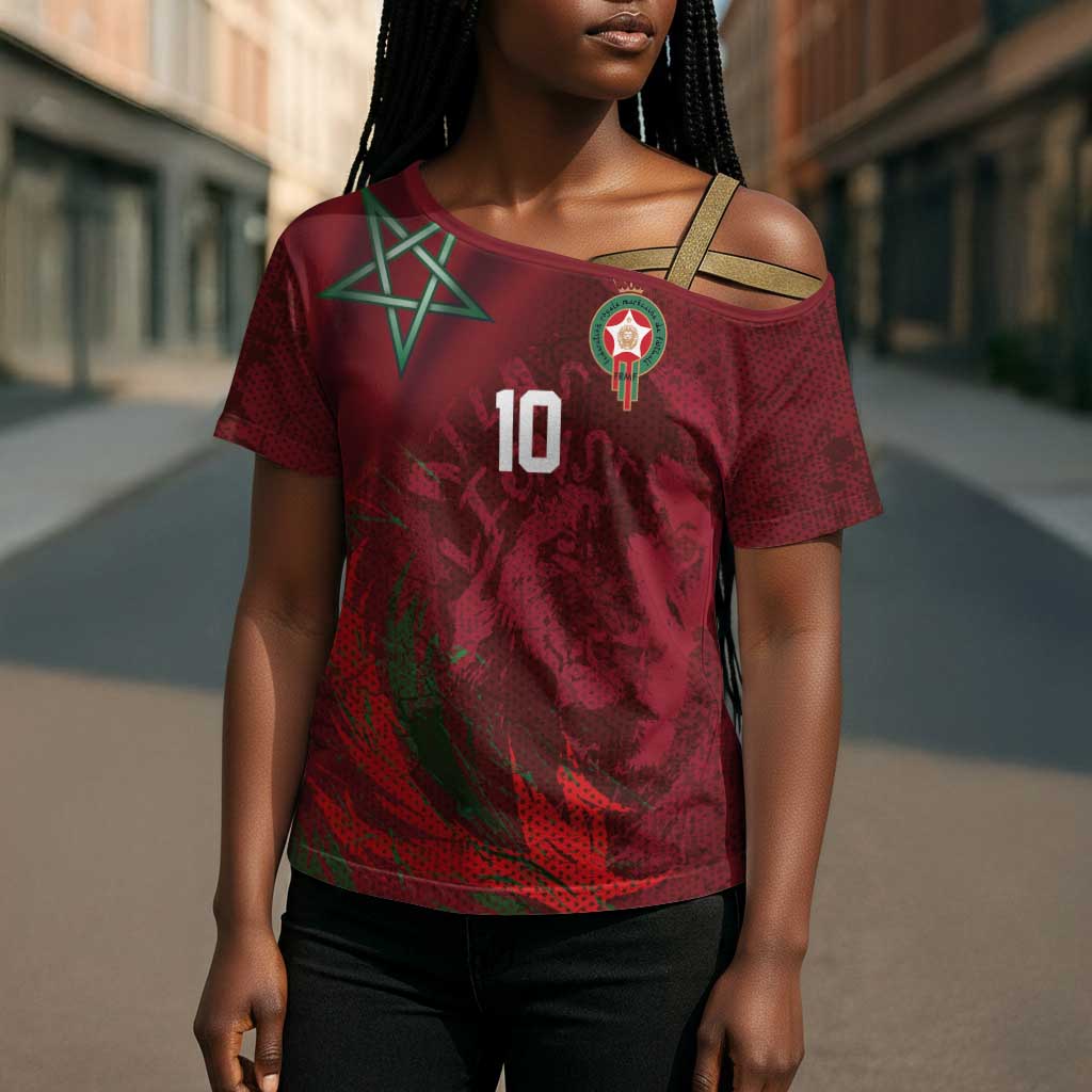 Custom Morocco National Football Cross Shoulder Shirt The Atlas Lions Grunge with National Flag - African Pride