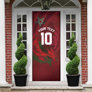 Custom Morocco National Football Door Cover The Atlas Lions Grunge with National Flag - African Pride