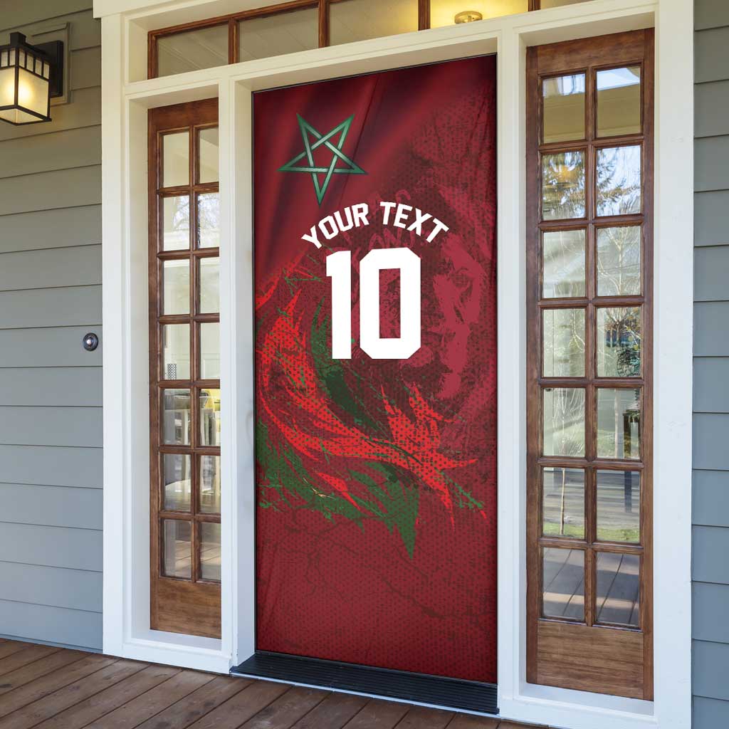 Custom Morocco National Football Door Cover The Atlas Lions Grunge with National Flag - African Pride