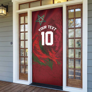 Custom Morocco National Football Door Cover The Atlas Lions Grunge with National Flag - African Pride