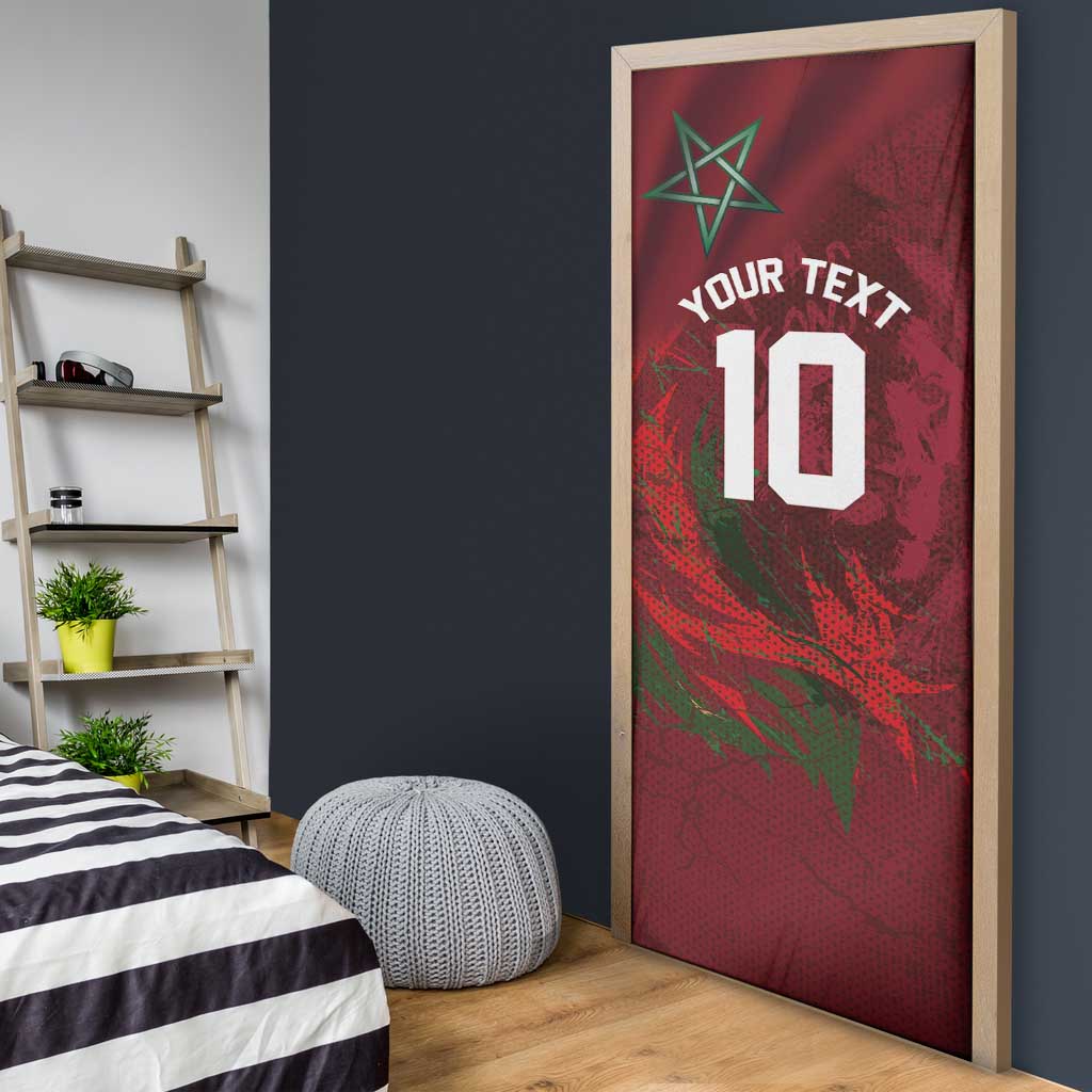 Custom Morocco National Football Door Cover The Atlas Lions Grunge with National Flag - African Pride