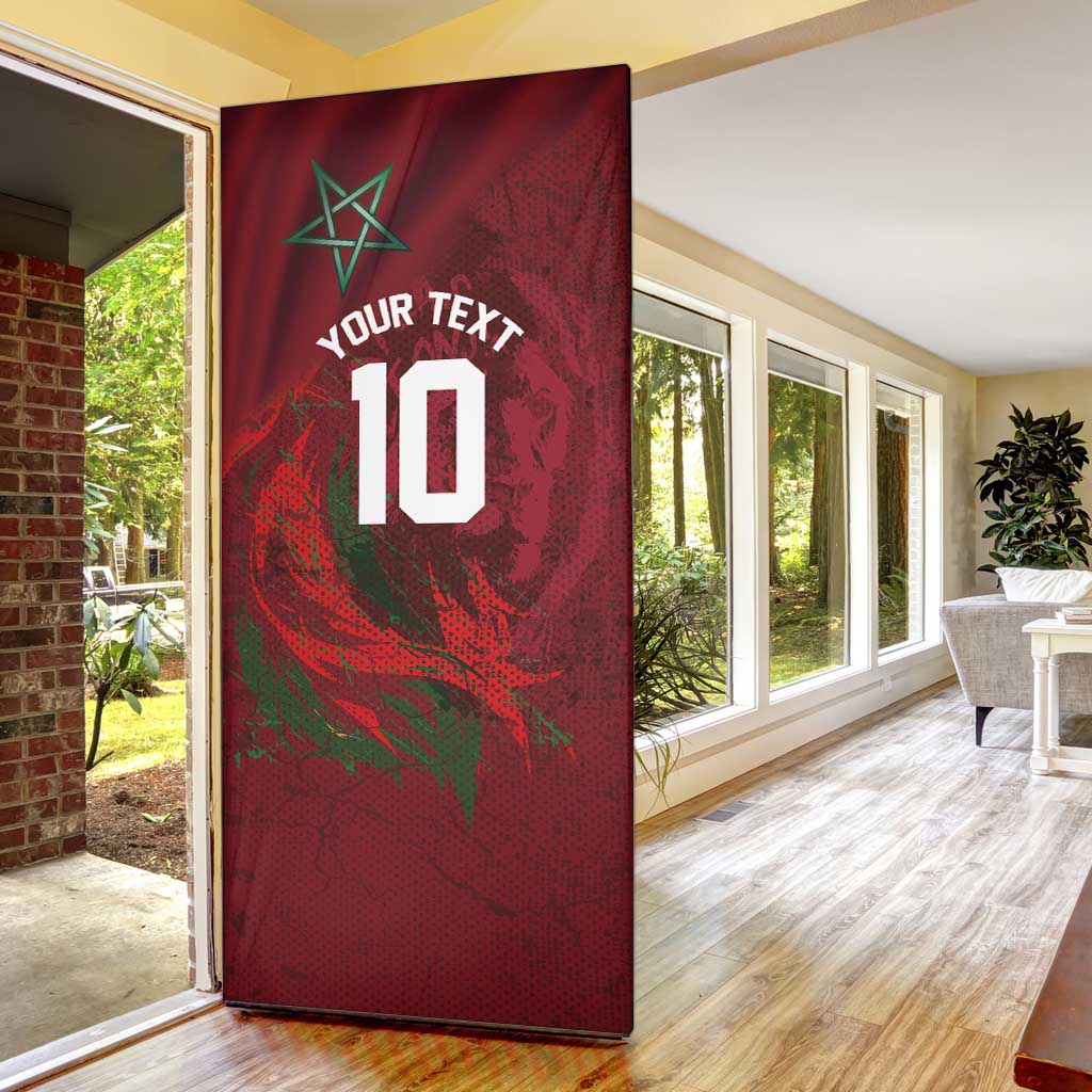 Custom Morocco National Football Door Cover The Atlas Lions Grunge with National Flag - African Pride