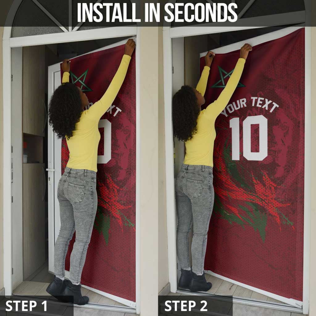 Custom Morocco National Football Door Cover The Atlas Lions Grunge with National Flag - African Pride