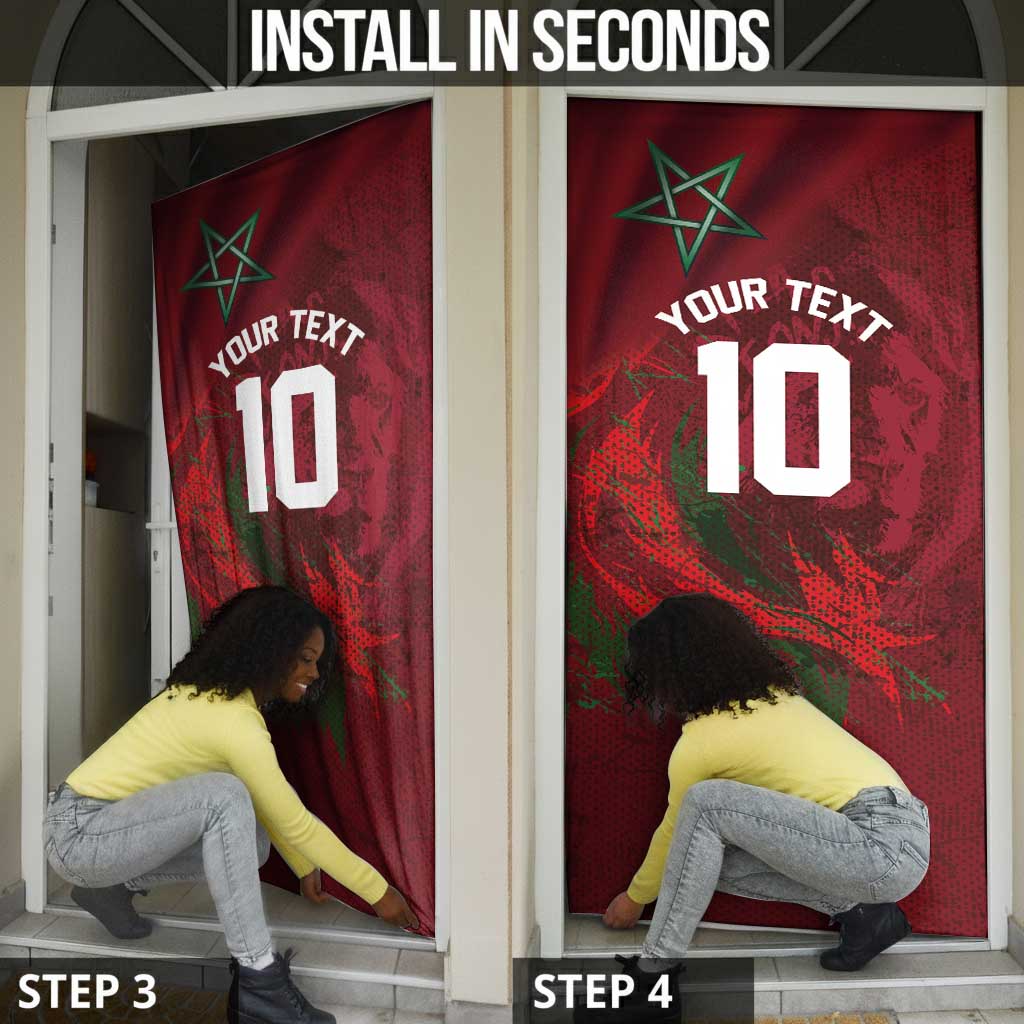 Custom Morocco National Football Door Cover The Atlas Lions Grunge with National Flag - African Pride