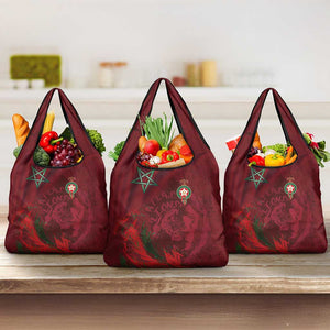 Morocco National Football Grocery Bag The Atlas Lions Grunge with National Flag - African Pride