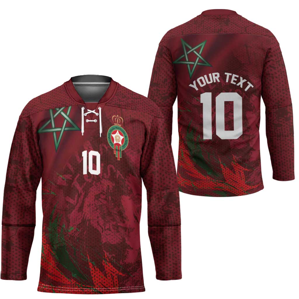 Custom Morocco National Football Hockey Jersey The Atlas Lions Grunge with National Flag - African Pride