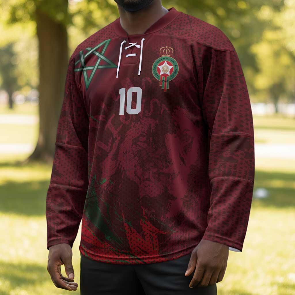 Custom Morocco National Football Hockey Jersey The Atlas Lions Grunge with National Flag - African Pride