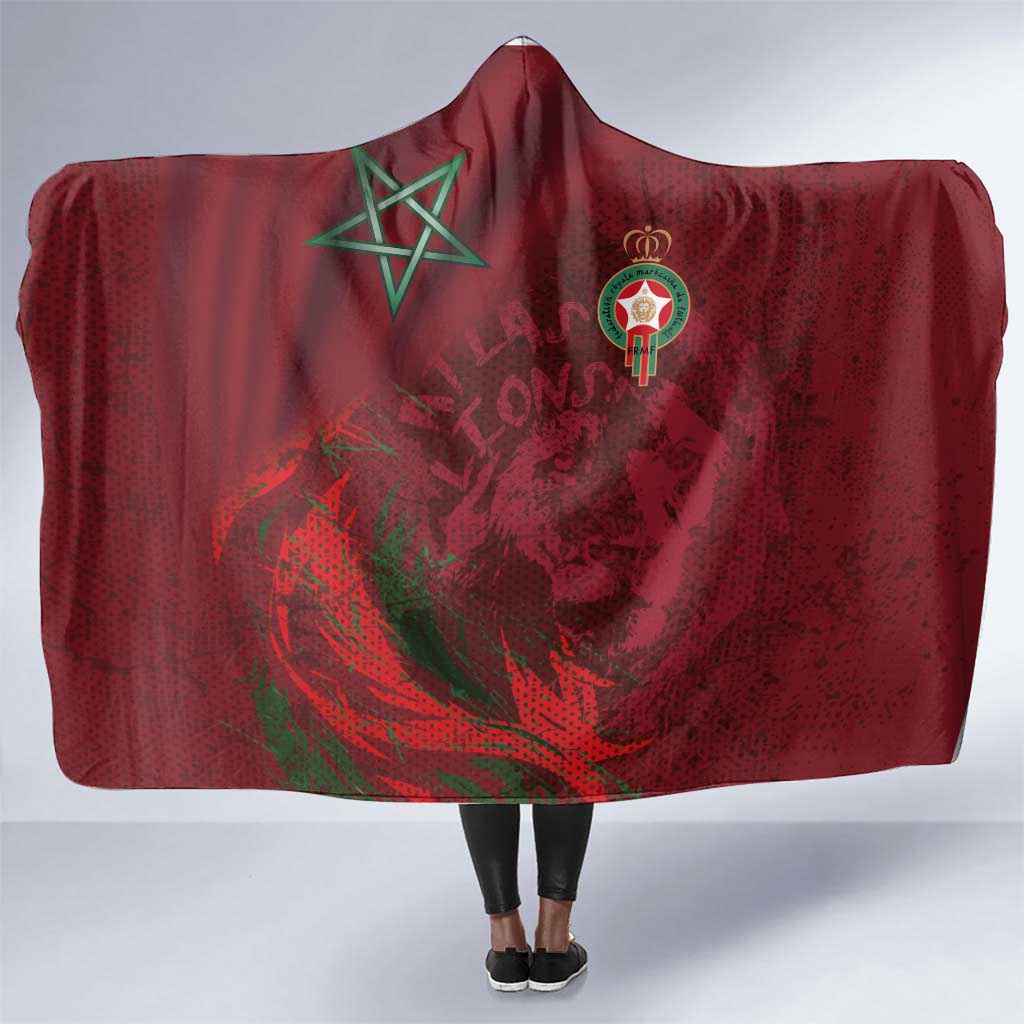 Morocco National Football Hooded Blanket The Atlas Lions Grunge with National Flag - African Pride