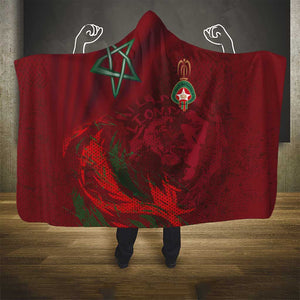 Morocco National Football Hooded Blanket The Atlas Lions Grunge with National Flag - African Pride