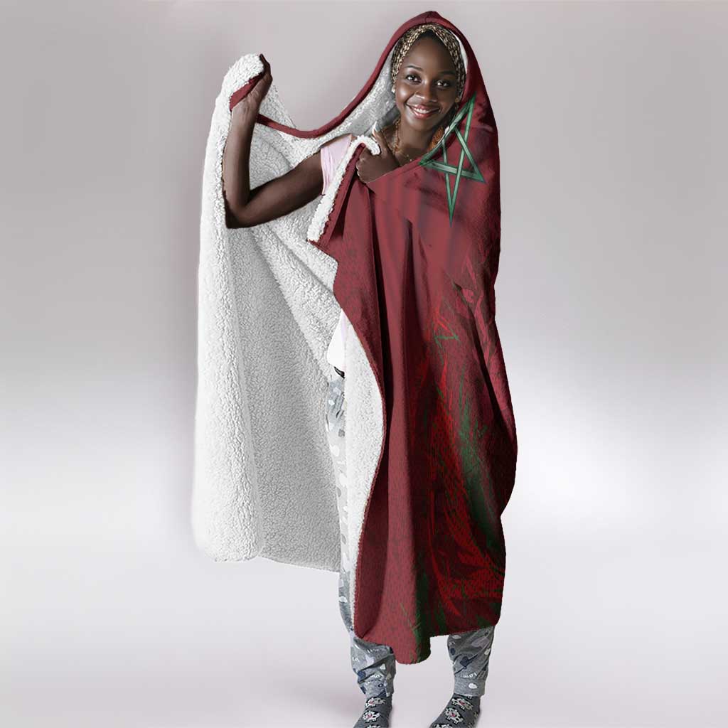 Morocco National Football Hooded Blanket The Atlas Lions Grunge with National Flag - African Pride