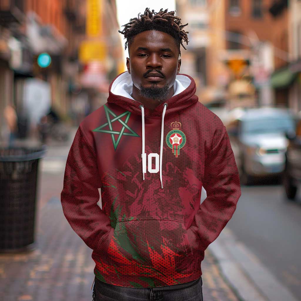 Custom Morocco National Football Hoodie The Atlas Lions Grunge with National Flag - African Pride