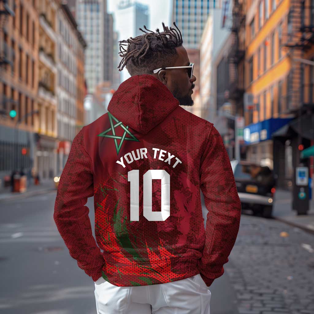 Custom Morocco National Football Hoodie The Atlas Lions Grunge with National Flag - African Pride