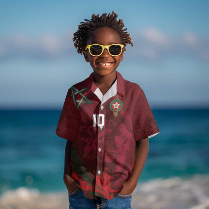 Custom Morocco National Football Kid Hawaiian Shirt The Atlas Lions Grunge with National Flag - African Pride