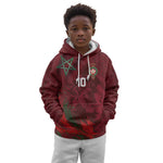 Custom Morocco National Football Kid Hoodie The Atlas Lions Grunge with National Flag - African Pride
