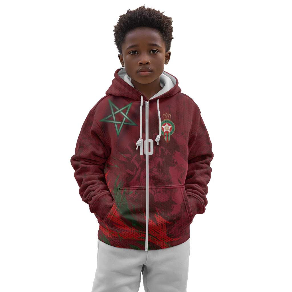 Custom Morocco National Football Kid Hoodie The Atlas Lions Grunge with National Flag - African Pride