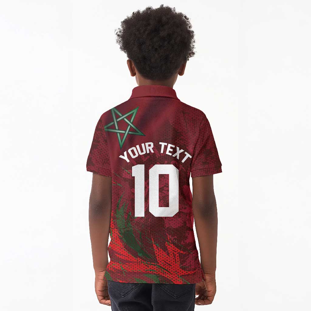 Custom Morocco National Football Kid Polo Shirt The Atlas Lions Grunge with National Flag - African Pride