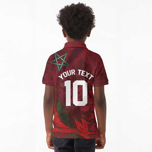 Custom Morocco National Football Kid Polo Shirt The Atlas Lions Grunge with National Flag - African Pride