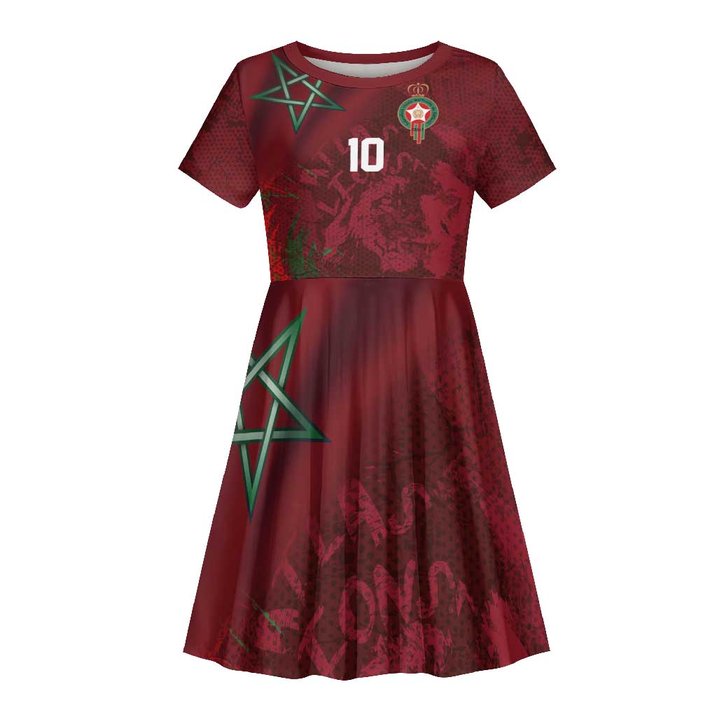 Custom Morocco National Football Kid Short Sleeve Dress The Atlas Lions Grunge with National Flag - African Pride