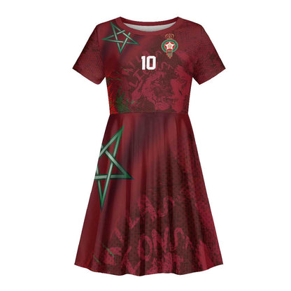 Custom Morocco National Football Kid Short Sleeve Dress The Atlas Lions Grunge with National Flag - African Pride