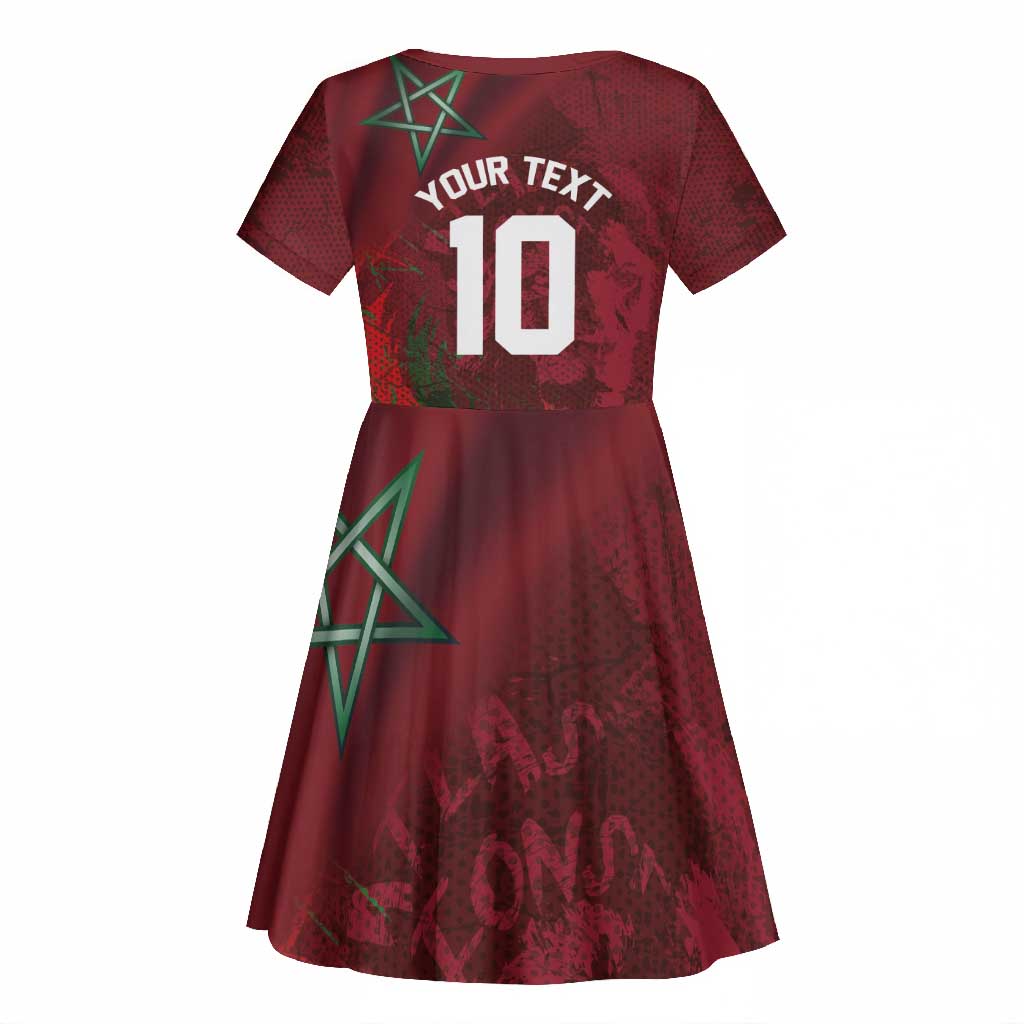 Custom Morocco National Football Kid Short Sleeve Dress The Atlas Lions Grunge with National Flag - African Pride
