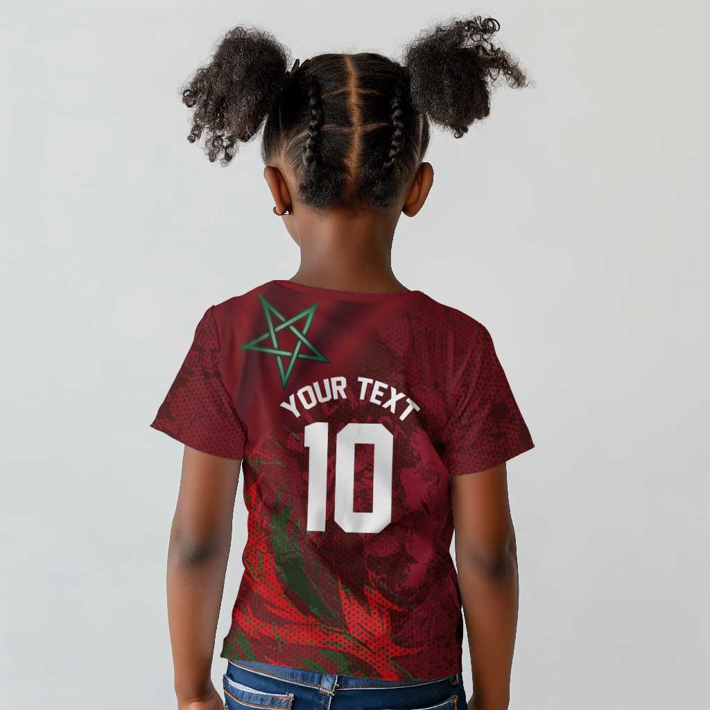 Custom Morocco National Football Kid T shirt The Atlas Lions Grunge with National Flag - African Pride