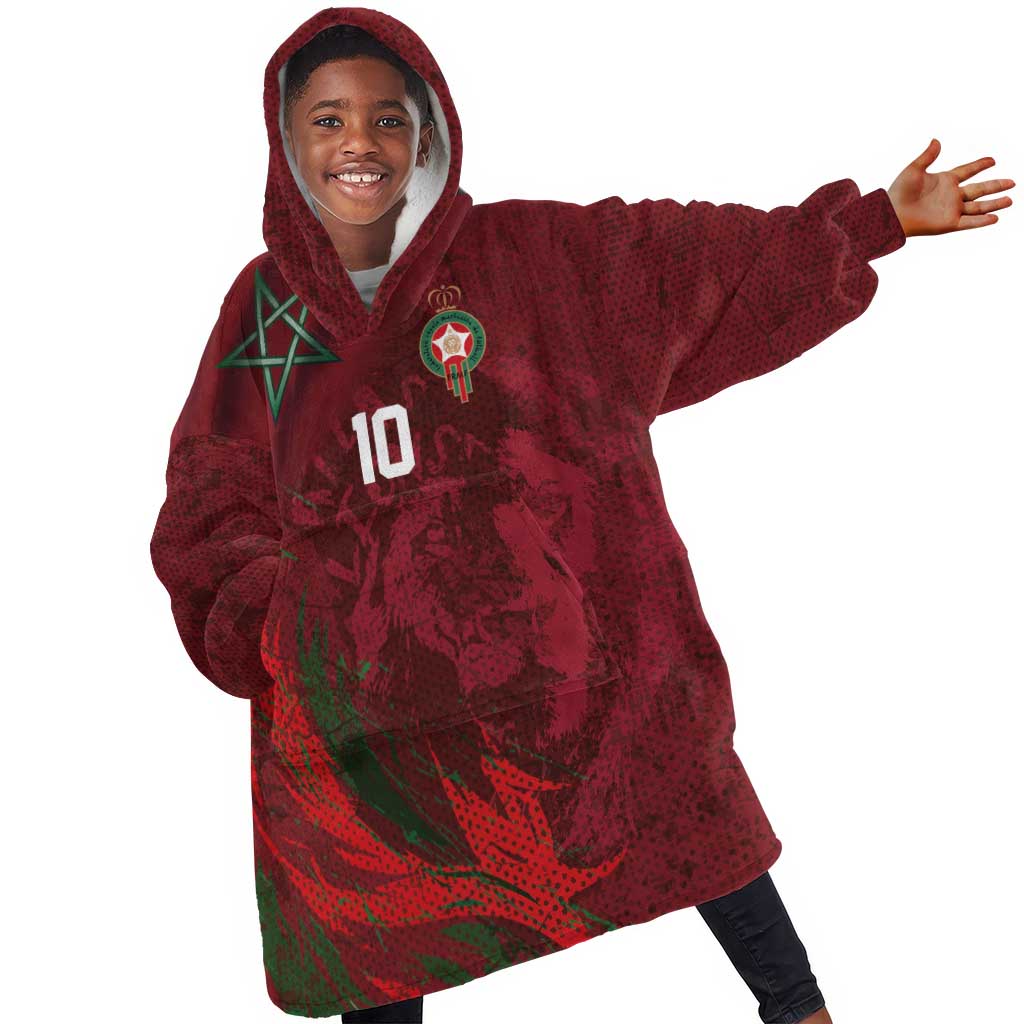 Custom Morocco National Football Kid Wearable Blanket Hoodie The Atlas Lions Grunge with National Flag - African Pride
