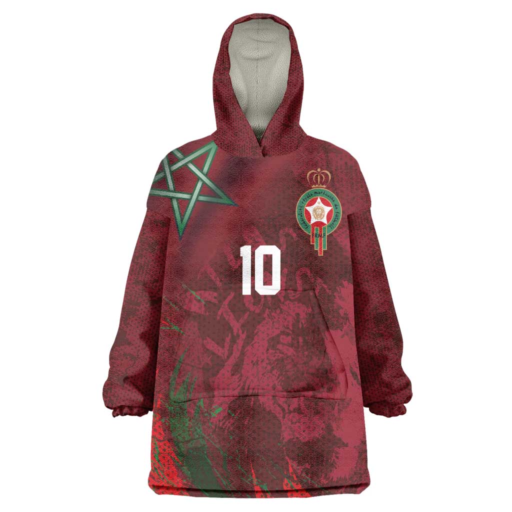 Custom Morocco National Football Kid Wearable Blanket Hoodie The Atlas Lions Grunge with National Flag - African Pride