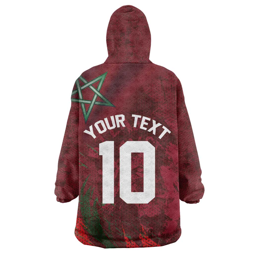 Custom Morocco National Football Kid Wearable Blanket Hoodie The Atlas Lions Grunge with National Flag - African Pride