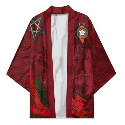 Custom Morocco National Football Kimono The Atlas Lions Grunge with National Flag - African Pride