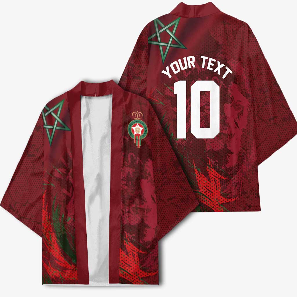 Custom Morocco National Football Kimono The Atlas Lions Grunge with National Flag - African Pride