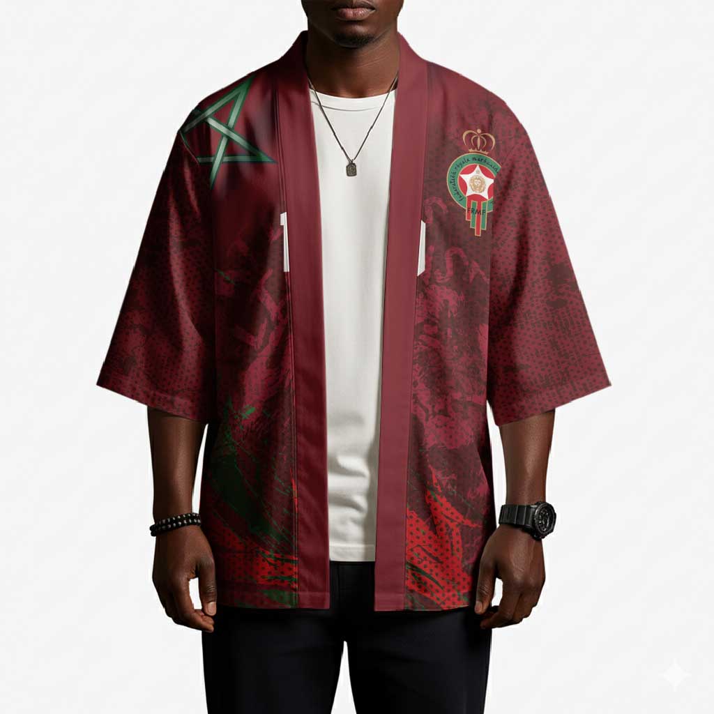 Custom Morocco National Football Kimono The Atlas Lions Grunge with National Flag - African Pride
